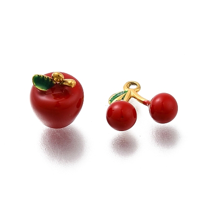 304 прелести нержавеющей стали, с эмалью, реальный 14 k позолоченный, вишня/яблоко очарование