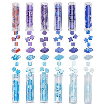 240 шт 12 цвета 2-отверстие краска для выпечки стеклянные бусины, квадратный, с 12шт. пластиковых контейнеров для шариков