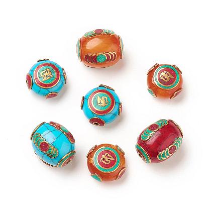 Tibetan Style Beads, with Synthetic Turquoise, Synthetic Coral, Imitation Beeswax and Brass Findings