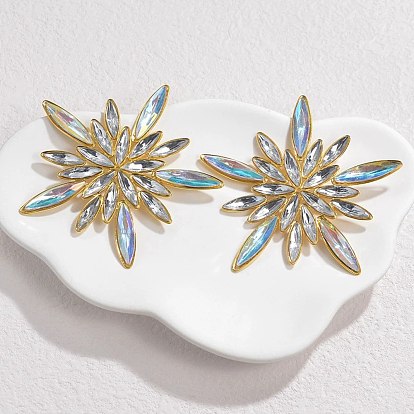 304 серьги-гвоздики из нержавеющей стали со стеклянными вставками для женщин, цветок