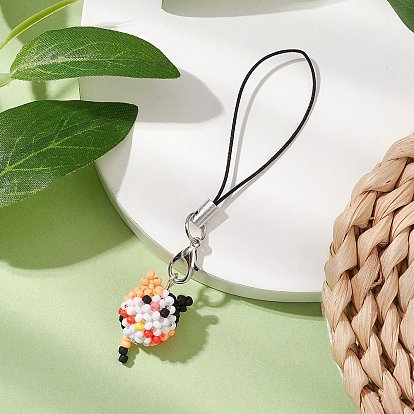 Ремни для мобильного телефона из стеклянных бусин в форме кошки, с петлей для шнура и стеклянной жемчужной бусиной