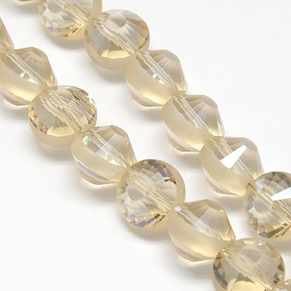 Electroplate Frosted Crystal Glass Bicone Beads Strands, Faceted, Rainbow Color Plated