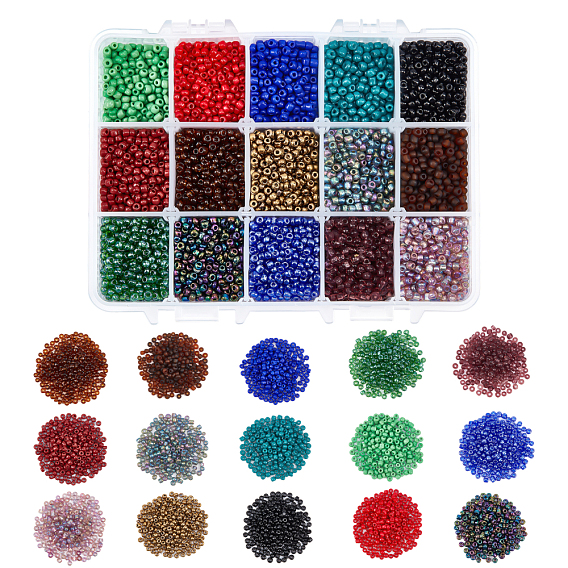 300g 15 Colors Glass Seed Beads, Mixed Style, Small Craft Beads for DIY Jewelry Making, Round