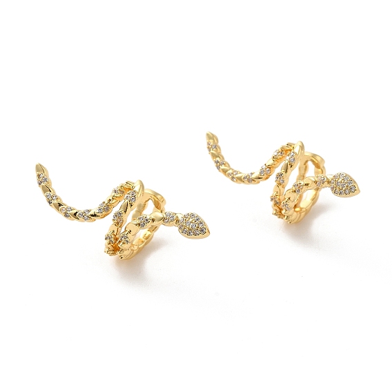 Brass Micro Pave Cubic Zirconia Cuff Earings, Snake