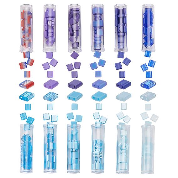 240 шт 12 цвета 2-отверстие краска для выпечки стеклянные бусины, квадратный, с 12шт. пластиковых контейнеров для шариков