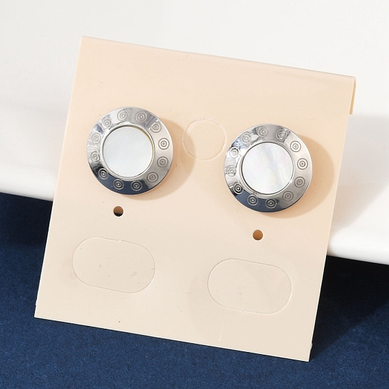 304 серьги-гвоздики из натуральной ракушки из нержавеющей стали, плоско-круглые