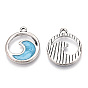 Alloy Enamel Pendant, Antique Silver, Flat Round with Wave Charm, Cadmium Free & Lead Free