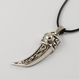 Zinc Alloy Pendant Necklaces, with Zinc Alloy Lobster Claw Clasps, Iron End Chains and Waxed Cord, Knife, Antique Silver, 17.1 inch