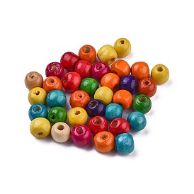 Dyed Natural Wood Beads, Round, Lead Free