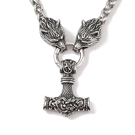 304 Stainless Steel Wolf Head King Wheat Chain Viking Mjolnir Thor Hammer Pendant Necklaces for Men