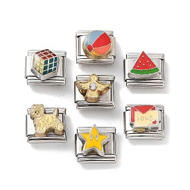 Sports Ball/Cube/Watermelon/Dog/Star/Envelope Rectangle 304 Stainless Steel Enamel Connector Charms, DIY Handmade Module Bracelet Accessories