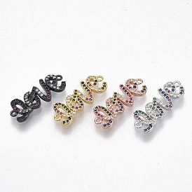 Brass Micro Pave Cubic Zirconia Links/Connectors, Word LOVE, Colorful, for Valentine's Day
