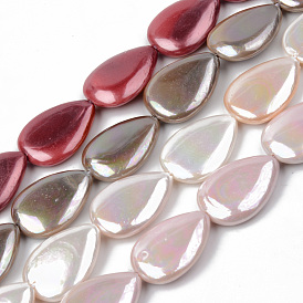 Electroplate Natural Freshwater Shell Beads Strands, Teardrop