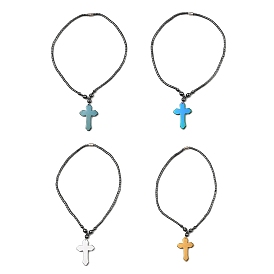 Colliers avec pendentif croix en hématite synthétique non magnétique, pour femmes et hommes, avec un alliage fermoir magnétique