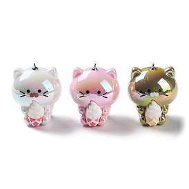 Acrylic Pendants, Cat Shape with Silicone Ice Cream Charms, with Iron Loops