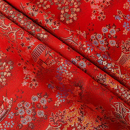 Tela de brocado de poliéster con estampado de jardín chino para ropa y decoración del hogar.