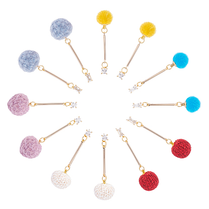 DIY Earring Making, with Round Fabric Pendants, Brass Cubic Zirconia Stud Earring Findings, 304 Stainless Steel Jump Rings, Brass Link and Ear Nuts
