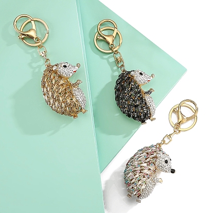 Alloy & Rhinestone Keychain, with Lobster Claw Clasps, Hedgehog