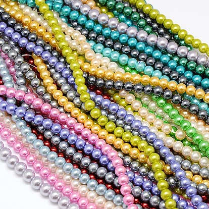 Eco-Friendly Dyed Glass Pearl Round Beads Strands, Cotton Cord Threaded