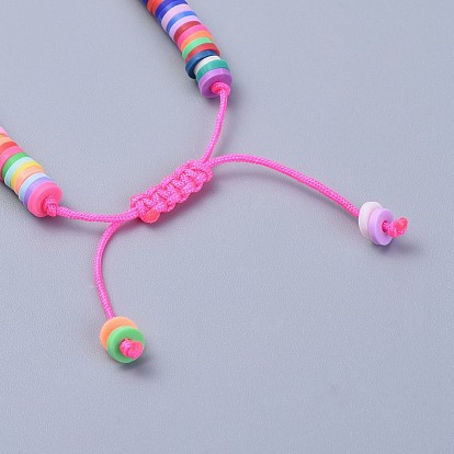 Eco-Friendly Handmade Polymer Clay Heishi Beads Kids Braided Bracelets, with Resin Paillette Pendants and Nylon Cord, Shell