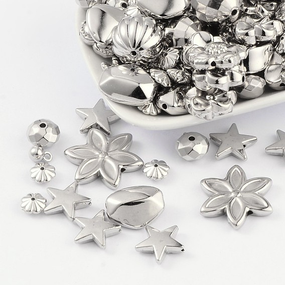 CCB Plastic Beads, Mixed Shapes, Nickel Color