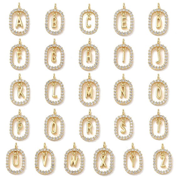 Латунные микропаве прозрачные подвески с фианитом, овал с подвесками в виде букв, стойки покрытие, долговечный, без кадмия и без свинца