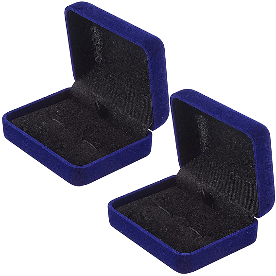 2шт. бархатные подарочные коробки для хранения, шкатулки для запонок с откидной крышкой и черной внутренней частью, прямоугольные