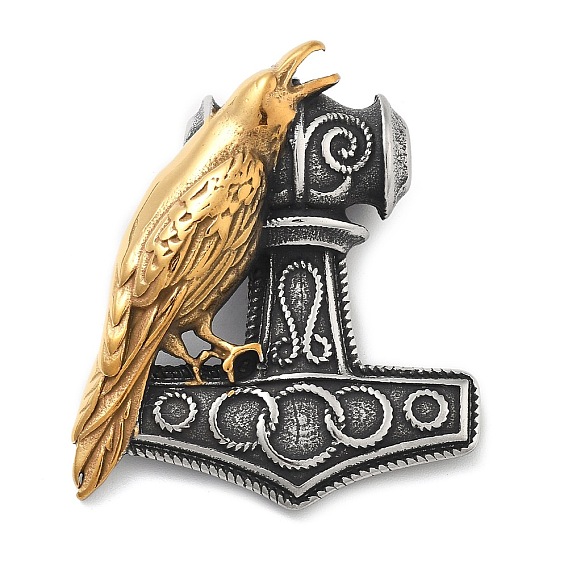 304 подвески из нержавеющей стали, молот тора с вороньим талисманом, ионное покрытие (ip)