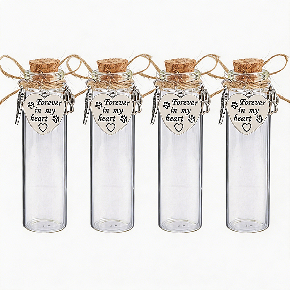 4Pcs Glass Cork Wishing Bottles, with Alloy Pendants, Column
