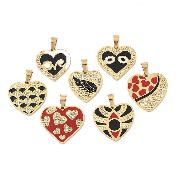 Ионное покрытие (ip) 304 подвески со стразами из эмали из нержавеющей стали, сердце прелести, реальный 18 k позолоченный