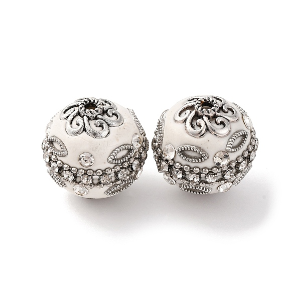 Смоляные бусины ручной работы индонезийские, со сплавочной фурнитурой со стразами, круглые, античное серебро