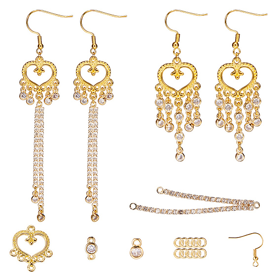 DIY Earring Making, Tibetan Style Chandelier Components, Brass Earring Hooks and Open Jump Rings, Brass Cubic Zirconia Charms