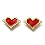 Brass Links Connectors, Long-Lasting Plated, with Enamel, Real 18K Gold Plated, Heart