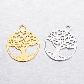 Brass Charms, Flat Round with Tree of Life