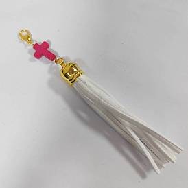 Adornos colgantes con borlas de gamuza sintética y acrílico en forma de cruz, con broches de langosta de la aleación de la garra