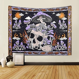 Polyester Skull Mushroom Wall Hanging Tapestry, Bohemian Hippie Style Tapestry for Bedroom Living Room Decoration, Rectangle