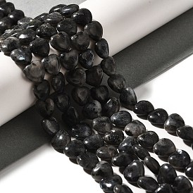 Натуральные нити бус из ларвикита, сердце