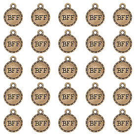 Tibetan Style Alloy Charms, Cadmium Free & Lead Free, Flat Round with Word BFF