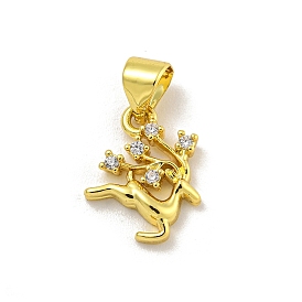 Rack Plating Brass Micro Pave Cubic Zirconia Charms, Long-Lasting Plated, Cadmium Free & Lead Free, Deer