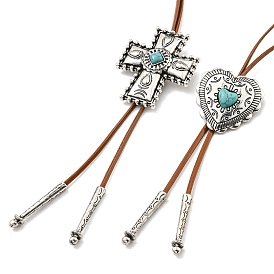 Alloy Pendant Necklace with  Synthetic Turquoise, Imitation Leather Cord for Women