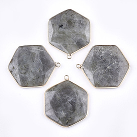 Pendentifs en pierre naturelle, avec les accessoires en laiton, facette, hexagone, or