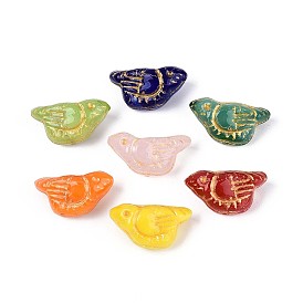 Стеклянные бусины, соловей, золотой металл обвитыми