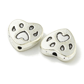 Tibetan Style Alloy Beads, Lead Free & Cadmium Free, Heart with Claw Print