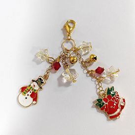 Weihnachtsschneemann & Weihnachtsglocke Emaille-Lesezeichen-Anhänger-Dekoration, mit Acryl-Anhängern und Karabinerverschlüssen aus Legierung
