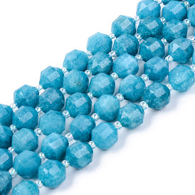 Perles naturelles de quartz brins, imitation couleur amazonite, ronde, teint, facette