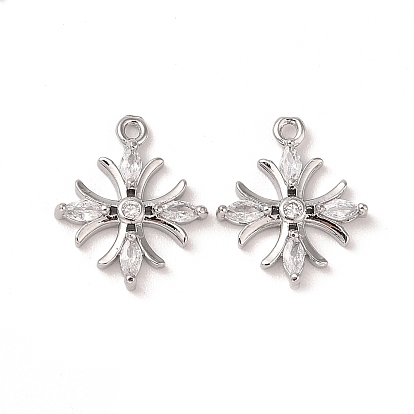 Brass Micro Pave Clear Cubic Zirconia Pendants, Cadmium Free & Nickel Free & Lead Free, Cross Charms