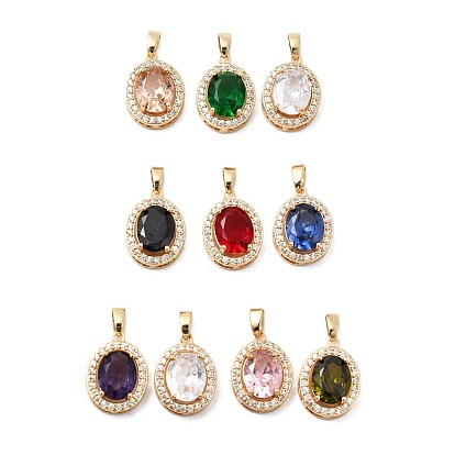 Подвески из латуни, циркония и стекла, овальные, реальный 18 k позолоченный