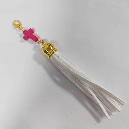 Adornos colgantes con borlas de gamuza sintética y acrílico en forma de cruz, con broches de langosta de la aleación de la garra