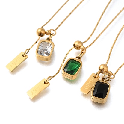 Ионное покрытие (ip) 304 ожерелья из нержавеющей стали с прямоугольной подвеской в виде цепочки «бостон», реальный 18 k позолоченный