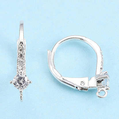 Boucles d'oreilles en laiton micro pavé zircon cubique transparent, avec boucle, sans nickel